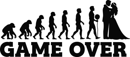 Human evolution from ape to couple kissing with game over text monkey © Shamim creative 
