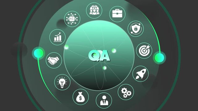 Assurance Concept with Business and Technology Surrounding Q A in Green Gradient Circle software development