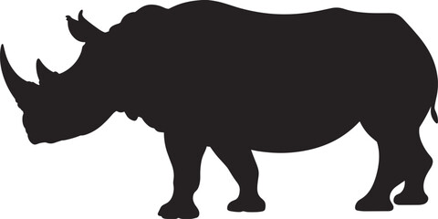 Rhinoceros silhouette, black rhino shape, wild animal icon, African wildlife, horned beast, nature symbol, endangered species, vector illustration © Polash Contributor
