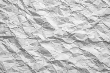 Fototapeta premium White crumpled paper texture background with natural wrinkles and folds, abstract recycled sheet surface for design, packaging, poster, mockup or vintage paper backdrop