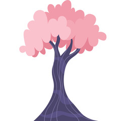 Vibrant pink tree with purple trunk and branches