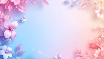 Obraz premium Soft Pastel Floral Frame Background with Delicate Blooming Flowers and Gentle Gradient Hues, Ideal for Spring Events, Invitations, or Elegant Web Designs