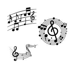 Artistic music notes and staff illustration ideal for concerts, education materials, entertainment branding, and media.