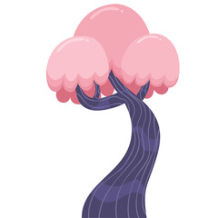 Stylized purple tree with pink leaves