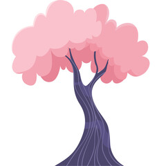 Vibrant pink tree with purple trunk and branches