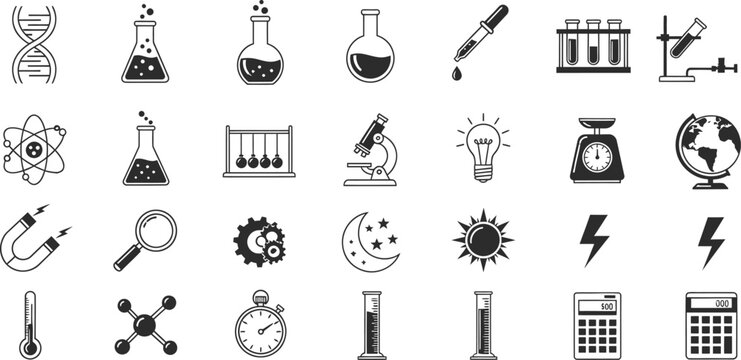 A collection of science and laboratory icons