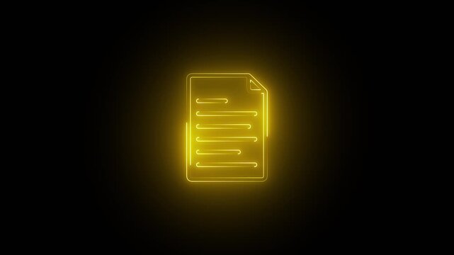 Neon document file icon, bright neon document icon with futuristic technology concept