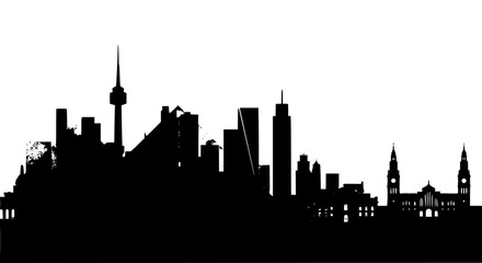 Obraz premium Skyline cityscape with modern and historical buildings silhouetted featuring urban, silhouette, city with architecture