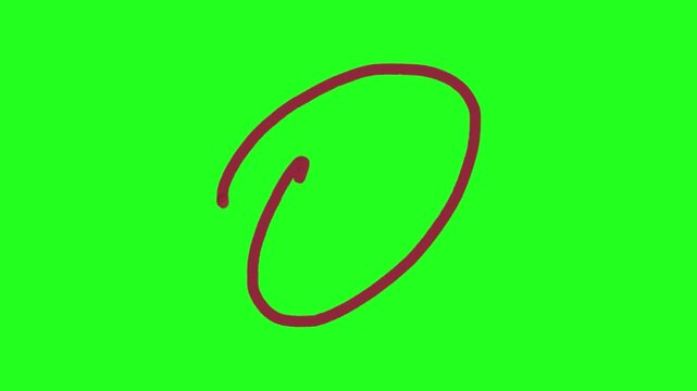 Oval simple mark with a red line on a green screen background for editing purposes. featuring circle, loop, maroon with curve and drawn elements for