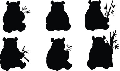 Panda silhouette, bamboo eating panda, black panda icon, cute animal vector, wildlife illustration, Asian bear, nature clipart, zoo graphic © Polash Contributor