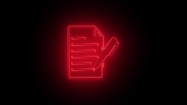 Neon document file icon, bright neon document icon with futuristic technology concept