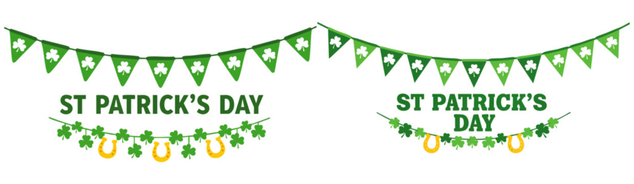 St Patrick's Day bunting set, pub green party decorations, design elements, vector illustration