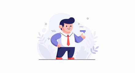 Cheerful character in business attire gives a thumbs-up, symbolizing success and approval