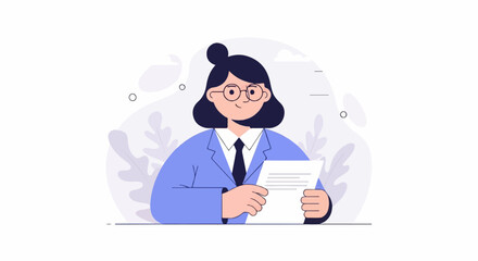 Professionally dressed woman with glasses holding document