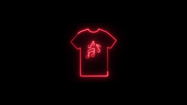 T-shirt icon, Glowing neon clothes icon isolated on black background. 4k Video motion