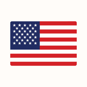 The flag of the United States with thirteen horizontal stripes and fifty white stars on a blue background against a plain white background.
