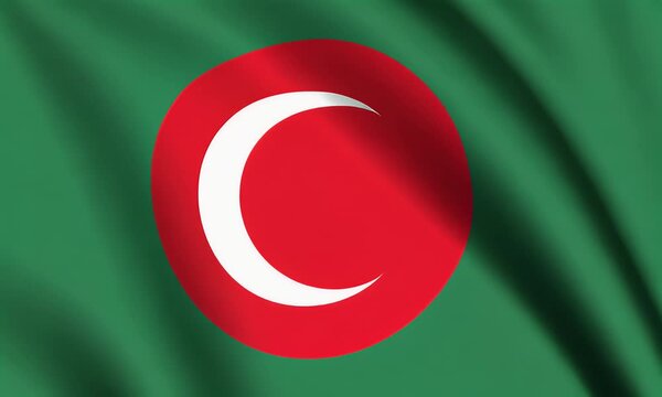 Flag of Kingdom of Kurdistan waves gently in the breeze showing the white crescent moon on a red circle against a green background