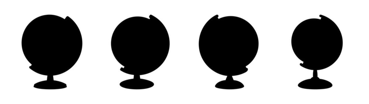 Four black globes on stands in a row vector illustration, flat design
