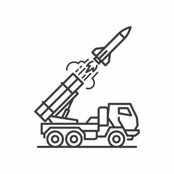 Simple Line Drawing of Missile Launcher Vehicle Launching Rocket