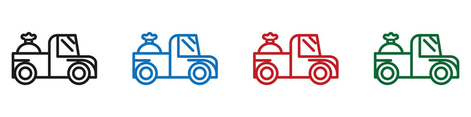 Four colorful cartoon trucks driving in a row vector illustration set for transportation and logistics themes © MOHAMMADSHARIFUL