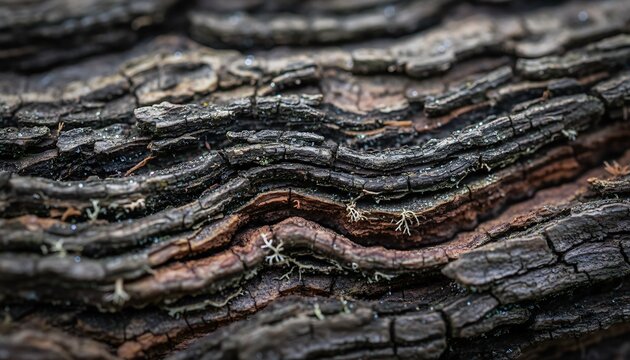 Detailed texture of tree bark with dark ridges and rough surface.