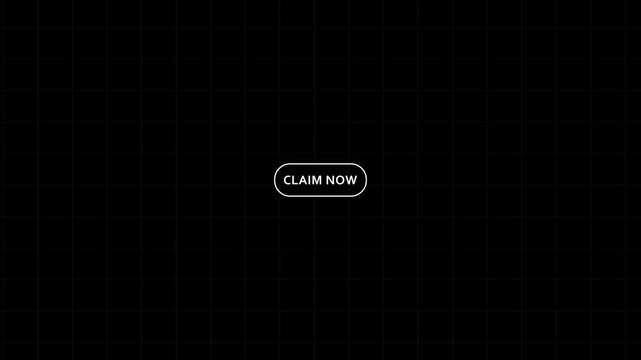 Minimalist black background with white oval button labeled claim now