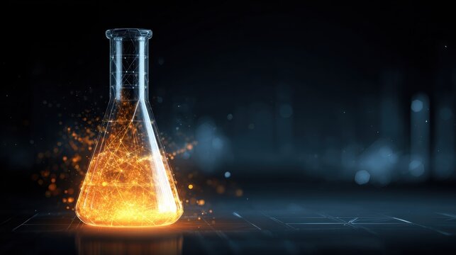 Glowing futuristic beaker with digital network