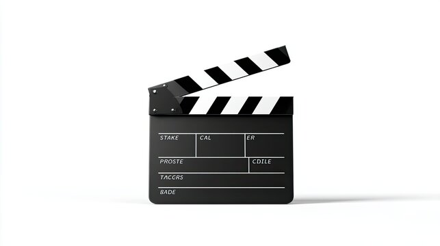 Movie clapperboard on a white background, still from a film