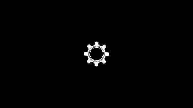 Minimalist white cogwheel gear icon with intricate inner ring motion graphic on black background. setting gear Icon vector illustration, Technology gear icon concept.