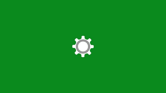 Minimalist white cogwheel gear icon with intricate inner ring motion graphic on green background. setting gear Icon vector illustration, Technology gear icon concept.