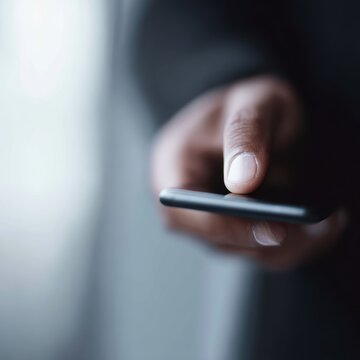 Man unlocking phone with biometric security interface close-up