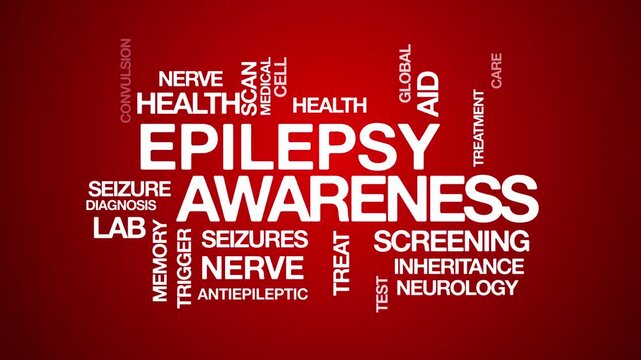 Epilepsy Awareness concept Animated Tag Word Cloud kinetic typography, Text Design Animation typography seamless loop video motion graphics Intro Wordart red campaign background bg backdrop