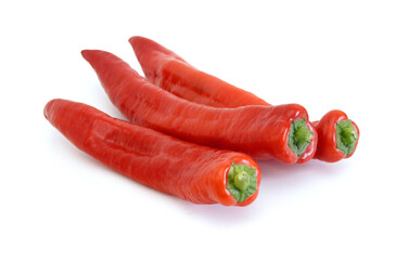 Stack colorful chili peppers isolated on the white