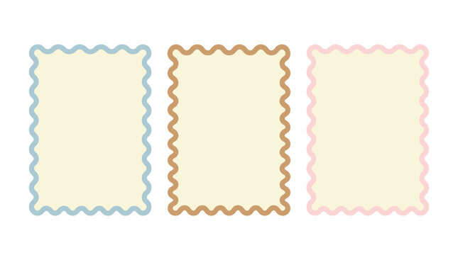 Wavy edge frames icon set in flat style, cyan, brown, pink, and beige