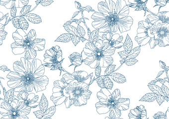 Fototapeta premium Outline Flower seamless pattern for fabric, wrapping paper and prints 