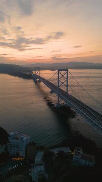 Onaruto Bridge connecting  Awaji Island to Tokushima, Japan at twilight.