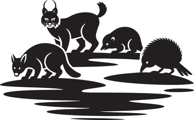 Wild lynx and porcupines in forest vector illustration. animals wildlife silhouette cartoon © Zakir Ali