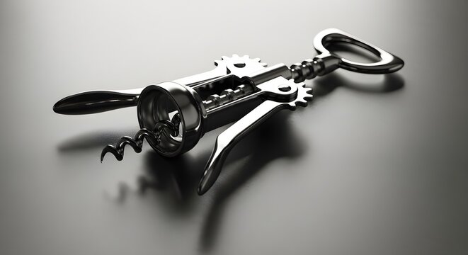 Sleek silver corkscrew with mechanical design elements