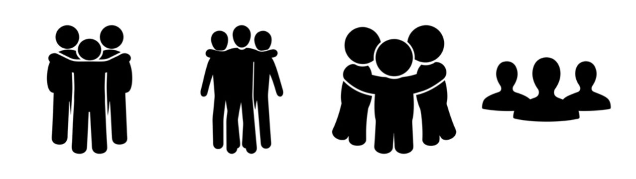 Diverse group hug vector illustration, people embracing each other in flat design