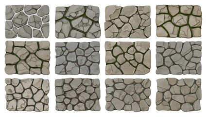 Natural Stone Paving Pattern Overhead View Vector Set for Landscape Design Plans