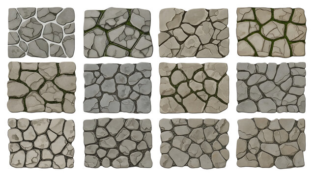Natural Stone Paving Pattern Overhead View Vector Set for Landscape Design Plans