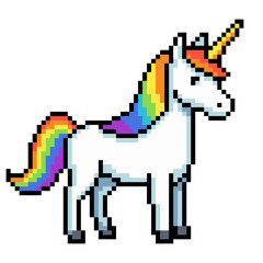 Rainbow Pixel Unicorn - Cute Magical Horse with Colorful Mane in 8-Bit Fantasy Style
