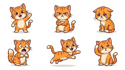 Fototapeta premium Collection of Orange Cat Character Set with Different Facial Expressions