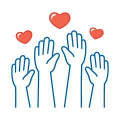 Obraz premium Raised Hands with Hearts Icon – Volunteer Support and Charity Concept Illustration
