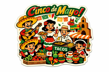Fototapeta premium Retro 1950s Cinco de Mayo Marketplace and Vendors Sticker