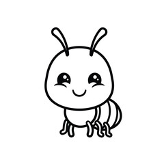 Fototapeta premium Adorable Kawaii Line Art Ant Character Smiling Merrily, a Cute Insect with Big Expressive Eyes, Ready for Children's Books and Educational Content Design