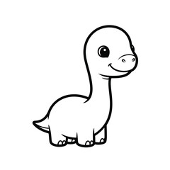 Fototapeta premium Adorable cartoon baby Brontosaurus dinosaur with big eyes and a friendly smile, in a simple, clean, playful outline art style, perfect for children's books and designs.