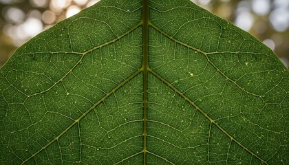 Obraz premium Close-up of a green leaf with detailed veins and texture.