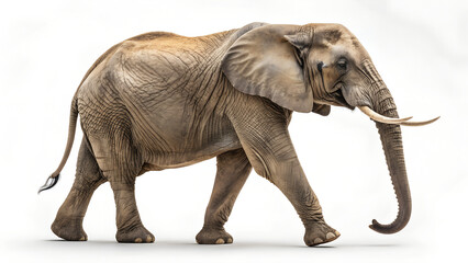 Obraz premium Majestic Elephant Walking Isolated on White Background
