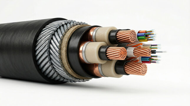 3D Cross Section of Subsea High Voltage Power Cable with Internal Layers.